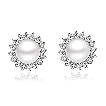 【中古】【輸入品・未使用】KEETEEN %ﾀﾞﾌﾞﾙｸｫｰﾃ%Sunshine%ﾀﾞﾌﾞﾙｸｫｰﾃ% スターリングシルバー 8.5-9mm ホワイト淡水養殖真珠イヤリング スタッド AAAジルコニアイヤリング 女｜ムジカ＆フェリーチェ店