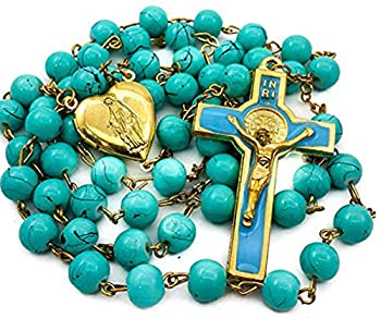 【中古】【輸入品・未使用】Saint BenedictロザリオターコイズガラスビーズSt San Benito Cross Nr Medalカトリックネックレス