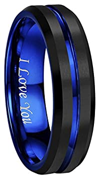 【中古】【輸入品・未使用】4?mm 6?mm 8?mm 10?mmブルーGrooveブラックマット仕上げ炭化タングステン結婚指輪リング刻印「I LOVE YOU」サイズ4?to 17