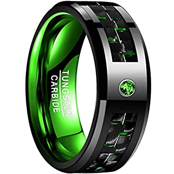 【中古】【輸入品・未使用】NUNCAD メンズ 8mm グリーンカーボンファイバー タングステンカーバイドリング 快適フィット 結婚指輪 サイズ7～12 ブラック