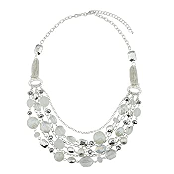【中古】【輸入品・未使用】(White) - BOCAR Newest Multilayer Chain Crystal Coloured Glaze Statement Women Necklace