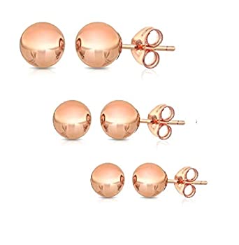 【中古】【輸入品・未使用】PORI JEWELERS レディース 0.925スターリングシルバーゴールドメッキボールスタッドイヤリング（3PairPack）3mmの4mmのから5mM ローズ