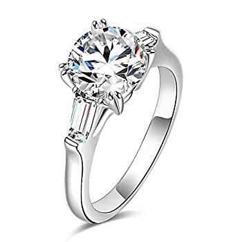 【中古】【輸入品・未使用】espere スターリングシルバー 2カラット CZ バゲット ラウンド ソリティア 婚約指輪 ブライダル ウェディングジュエリー
