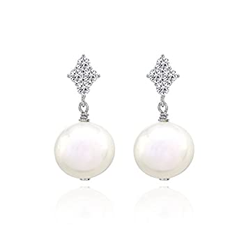 【中古】【輸入品・未使用】スターリングシルバーシミュレートホワイトパールダングルイヤリングCZアクセント