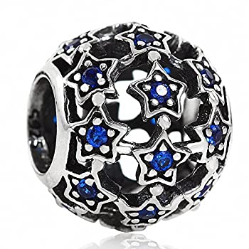 【中古】【輸入品・未使用】Hoobeads Starry Nightクリスタルチャーム925スターリングシルバーオープンワーク星ジルコンストーン付きビーズチャーム