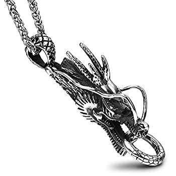 【中古】【輸入品・未使用】INRENG メンズ ビンテージ ステンレススチール ドラゴンヘッド ペンダントネックレス ゴシック トライバル バイカージュエリー 24インチチェーン｜ムジカ＆フェリーチェ店
