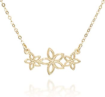 【中古】【輸入品・未使用】優雅な花のペンダント 14Kゴールドメッキ シルバー 3フラワーネックレス 18インチ+4インチエクステンダー