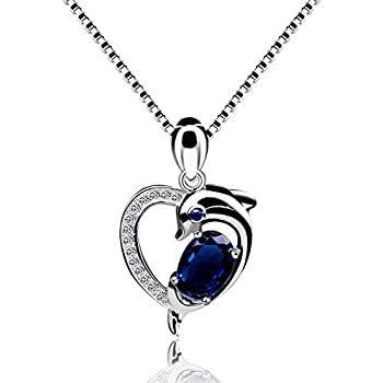 【中古】【輸入品・未使用】Uloveido 925スターリングシルバー ブルースピネル人工サファイア 9月の誕生石 ドルフィンハートペンダントネックレス レディース ガールズ Y435