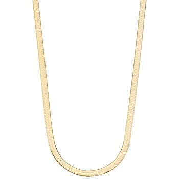 【中古】【輸入品・未使用】Miabella 18K ゴールドメッキ スターリングシルバー イタリア製 ソリッド 4.5mm フレキシブル フラット ヘリンボーン チェーン ネックレス メン