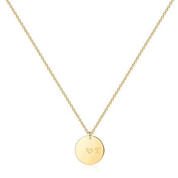 【中古】【輸入品・未使用】ゴールドイニシャルペンダントネックレス 14K金張り 刻印入りディスク パーソナライズされた名前 かわいいハート イニシャル入りの小さなペンダ