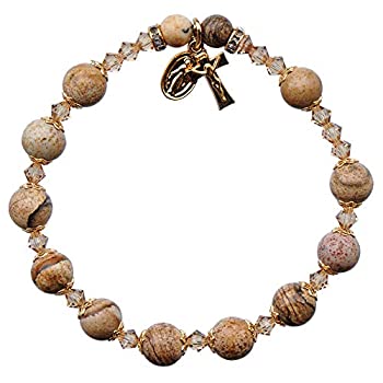 【中古】【輸入品・未使用】Picture Jasper/ゴールドトリム 8mm ロザリオブレスレット|ムジカ&フェリーチェ店