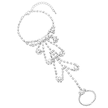 【中古】【輸入品・未使用】Rosemarie & Jubalee レディース ラインストーン ハート ハンドチェーン ブレスレットとリング