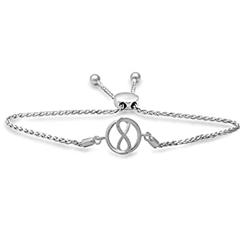 【中古】【輸入品・未使用】Jewelili スターリングシルバー ラウンドナチュラルホワイトダイヤモンドアクセント インフィニティボロブレスレット