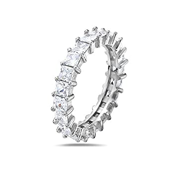【中古】【インポート品・未当て嵌める】PORI JEWELERS 925スターリングしろがね色 4粍 真四角 CZ エタニティバンドリング しろがね色 ジュエリー・アクセサリー-その他