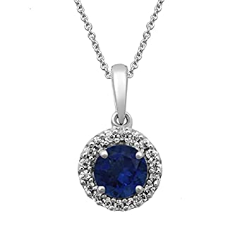 【中古】【輸入品・未使用】Jewelili スターリングシルバー ラウンド人工ブルーサファイア キュービックジルコニアペンダント