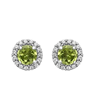 【中古】【輸入品・未使用】Jewelili スターリングシルバー ラウンドペリドット キュービックジルコニア イヤリング