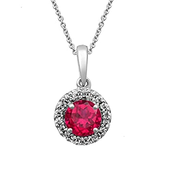 【中古】【輸入品・未使用】Jewelili スターリングシルバー ラウンド人工ルビー キュービックジルコニアペンダント｜ムジカ＆フェリーチェ店