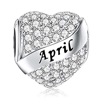 【中古】【輸入品・未使用】4月誕生石チャーム スターリングシルバー Happy Birthday ハートビーズチャーム パンドラブレスレット用 ギフトボックス付き