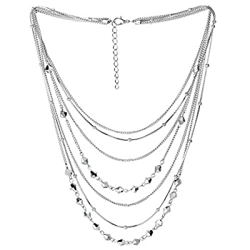 【中古】【輸入品・未使用】COOLSTEELANDBEYONDシルバーブラックステートメントカラーネックレス 滝マルチストランドチェーン 宝石ボールチャームペンダント