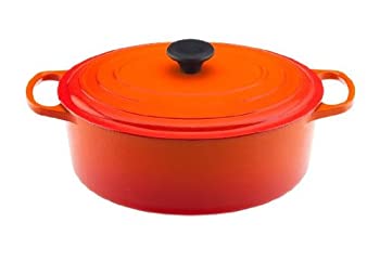 【中古】【インポート品・未当て嵌める】Le Creuset エナメル鋳鉄製 名書き 楕円面形 ダッチオーブン 6.75クオート 炎