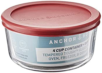 【中古】【輸入品・未使用】Anchor Hocking 8-Piece 4-Cup Round Food Storage Containers with Red Plastic Lid%ｶﾝﾏ% Set of 4 by Anchor Hocking
