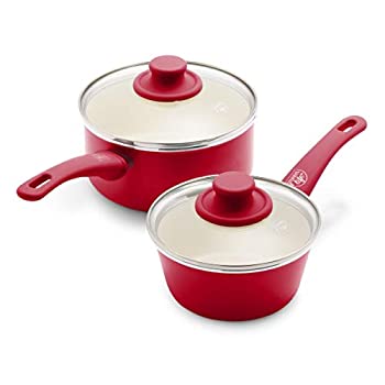 【中古】【輸入品・未使用】GreenLife ソフトグリップ ヘルシーセラミックノンスティック 蓋付きソースパン 1クォート 2クォート レッド