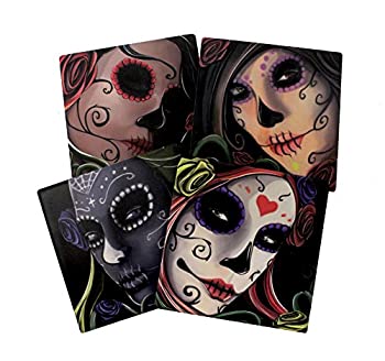 【中古】【インポート品・未当て嵌める】Day Of The Dead Sugar Skull Sisters Coaster Set of 4 By DWK | Decorative Ceramic Coaster Tiles With Cork Backing by DWK