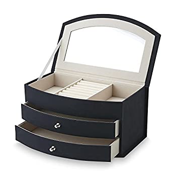 【中古】【輸入品・未使用】Jaclyn Smith Black Faux Suede Jewelry Box - Three Section Interior + Two drawers - Soft Velvet Interior - Vanity Mirror Under Lid by Ja
