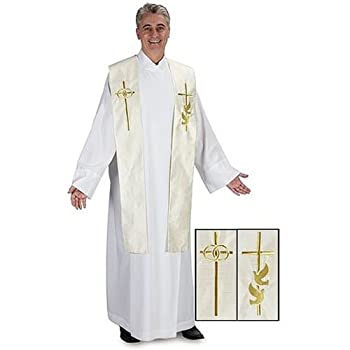 【中古】【輸入品・未使用】Embroidered Gold Cross with Wedding Rings Holy Dove 100% Polyester Beige Minister Clergy Stole by Religious Gifts [並行輸入品]