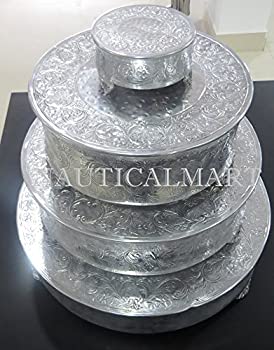 【中古】【インポート品・未当て嵌める】NAUTICALMART Silver finish round wedding cake stand set 4 Wedding cake stand