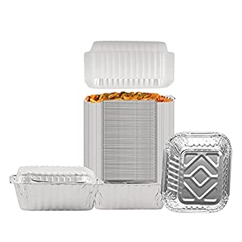 【中古】【輸入品・未使用】Party Bargains 長方形アルミホイルパン 50枚パック | 1%カンマ%000ポンド容量コンテナパン プラスチック蓋セット| 5.5 x 4.5インチ クッキングアク|ムジカ&フェリーチェ店
