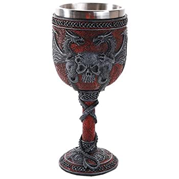 【中古】【インポート品・未当て嵌める】Double Dragon Wing Skull Goblet Wine Cup 7 inch by Pacific Giftware