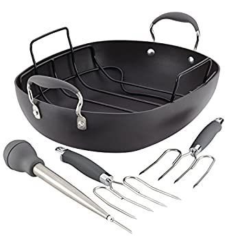 【中古】【輸入品・未使用】Anolon 16?" x 13?" Oval Advanced hard-anodized Nonstick Roasterセット L グレー 83718｜ムジカ＆フェリーチェ店