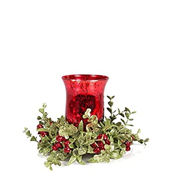 【中古】【インポート品・未当て嵌める】Kissing Krystals Small Red Mecury Glass Hurrican Candle Holder and Mistletoe Set by Ganz [並行輸入品]