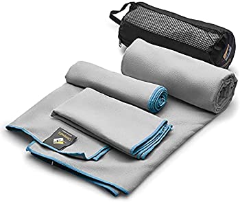 【中古】【輸入品・未使用】Set of 3 Microfiber Towels Fast Drying Gray Travel Backpacking Yoga Swimming Sports Fitness Exercise Gym Body Face Sweat Towel - Absorb