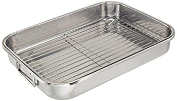 【中古】【輸入品・未使用】ExcelSteel 多目的 ラックと折りたたみハンドル付き 簡単収納ステンレススチールローストパン 16.5インチ