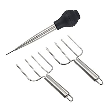 【中古】【インポート品・未当て嵌める】(Turkey baster \u0026Lifter) - Thanksgiving Turkey Serving Set%ｶﾝﾏ% Stainless Steel Baster And Turkey Lifter Poultry Forks%ｶﾝﾏ%3Pcs Set