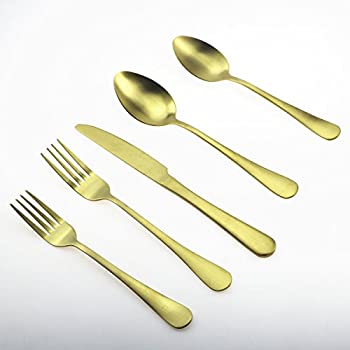 【中古】【輸入品・未使用】JANKNG 20ピース 18/10 ハイクラス ステンレススチール フラットウェアセット マットゴールド 4人用
