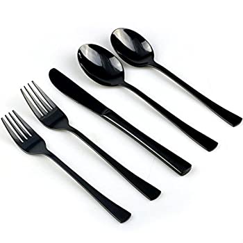 【中古】【輸入品・未使用】JANKNG 20ピース 18/10 ステンレススチール 軽い フラットウェア セット ミラーブラック 4人用