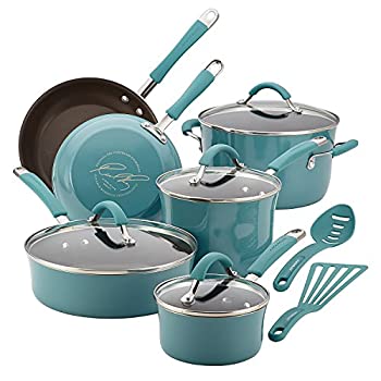 【中古】【インポート品・未当て嵌める】Rachael Ray Cucina Hard Porcelain Enamel Nonstick Cookware Set エナメルノンストック膳立て物の具書き割り%ｶﾝﾏ% 12-Piece (並行輸入品)