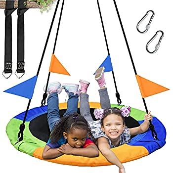 【中古】【インポート品・未当て嵌める】PACEARTH 40\u0027\u0027 Saucer Tree Swing Flying 660重量ポンド Weight Capacity 2 Added Hanging Straps Adjustable Multi-Strand Ropes Colorful Safe and Dur