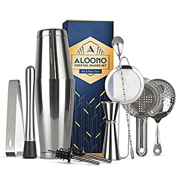 【中古】【輸入品・未使用】(Silver) - 11-piece Cocktail Shaker Bar Set: 2 Weighted Boston Shakers%ｶﾝﾏ% Cocktail Strainer Set%ｶﾝﾏ% Double Jigger%ｶﾝﾏ% Cocktail Mudd