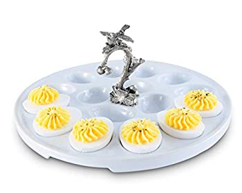 【中古】【輸入品・未使用】Vagabond House ストーンウェア デビルドエッグトレイ ピューター製ソングバードハンドル付き 直径10.5インチ