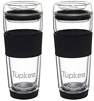 【中古】【輸入品・未使用】Tupkee Double Wall Glass Tumbler - Insulated Tea/Coffee Mug & Lid%ｶﾝﾏ% Hand Blown Glass%ｶﾝﾏ% 410ml%ｶﾝﾏ% Black - Pack of 2｜ムジカ＆フェリーチェ店
