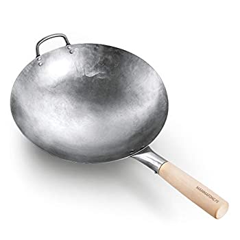 【中古】【インポート品・未当て嵌める】Authentic Hand Hammered Wok%ｶﾝﾏ% 14 Inch Carbon Steel Chinese Pow Wok%ｶﾝﾏ% Traditional Round Bottom Wok by