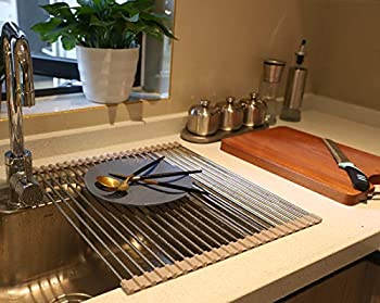 【中古】【インポート品・未当て嵌める】Roll Up Dish Drying rack-17.9?%ﾀﾞﾌﾞﾙｸｫｰﾃ% (L) X 15.8?%ﾀﾞﾌﾞﾙｸｫｰﾃ% (W)???Over theシンクディッシュかわき切るラックスーパーワイド304ステンレスス