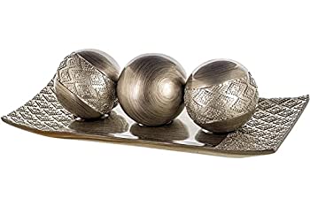 【中古】【輸入品・未使用】(Brushed Silver) - Dublin Decorative Tray and Orbs/Balls Set of 3%ｶﾝﾏ% Centrepiece Bowl with Balls decorations Matching%ｶﾝﾏ% Rustic Dec
