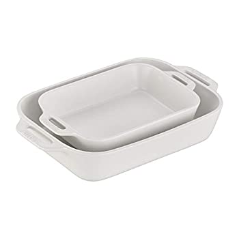 【中古】【インポート品・未当て嵌める】Staub 陶芸製矩形ベーキング皿2点書き割り 2-pc 白いこと 40508-073
