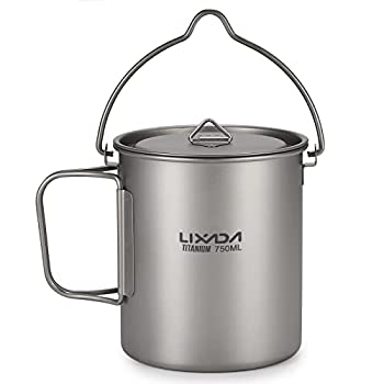 【中古】【輸入品・未使用】Lixada Titanium Water Mug Cup with Lid and Foldable Handle Ultralight 750ml Titanium Pot Portable Outdoor Camping Cooking Picnic 141［