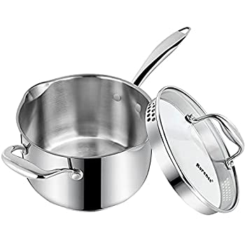 【中古】【輸入品・未使用】Rorence ステンレススチール ソースパン ソースパン 注ぎ口&ガラス蓋 ストレーナー付き 3.7クォート｜ムジカ＆フェリーチェ店